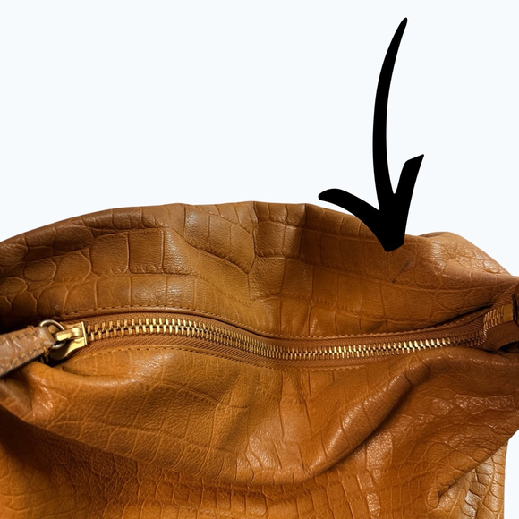 Michael Kors Brown Croc Embossed Leather Hobo Shoulder Bag Gold Hardware